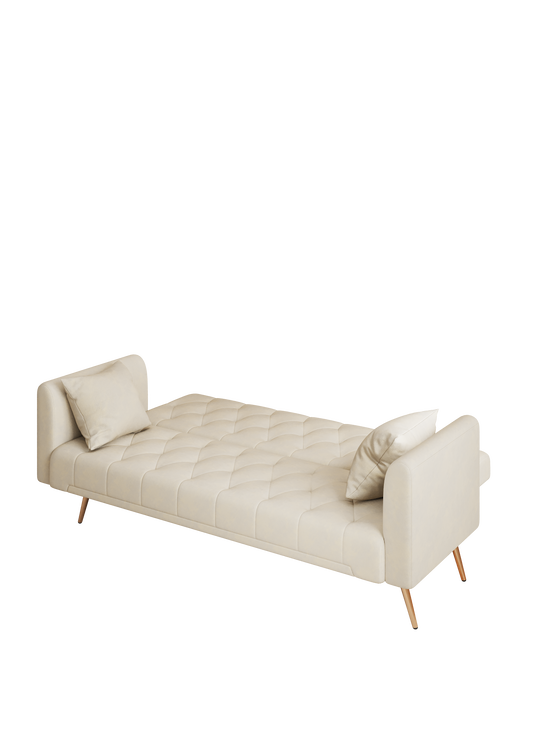 71 inch convertible love seat sofa, American retro beige velvet, suitable for small living room, bedroom, office