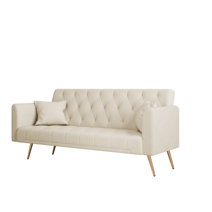 71 inch convertible love seat sofa, American retro beige velvet, suitable for small living room, bedroom, office