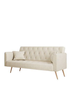 71 inch convertible love seat sofa, American retro beige velvet, suitable for small living room, bedroom, office