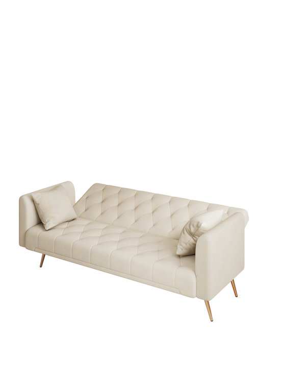 71 inch convertible love seat sofa, American retro beige velvet, suitable for small living room, bedroom, office
