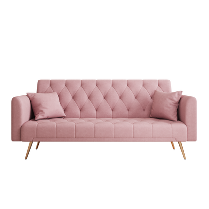 71 inch convertible love seat sofa, American retro pink velvet, suitable for small living room, bedroom, office