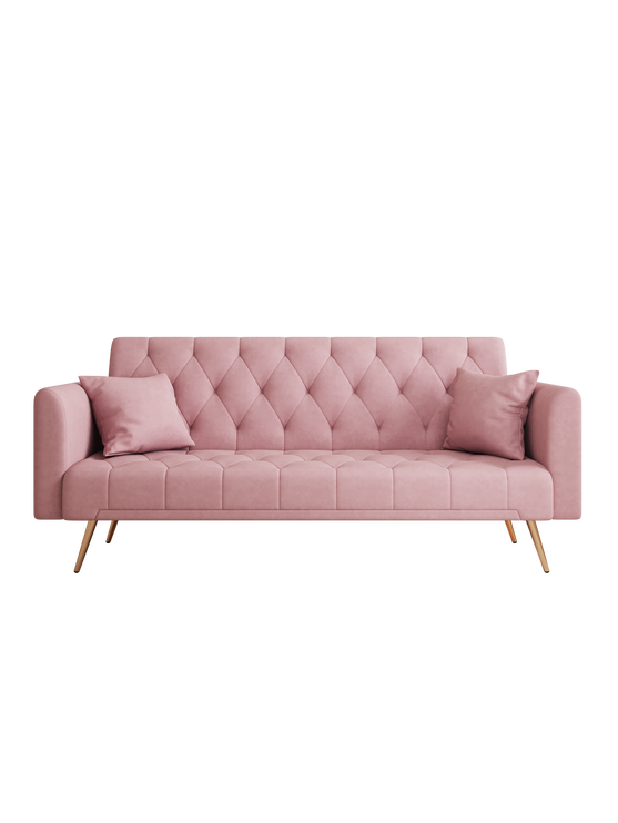 71 inch convertible love seat sofa, American retro pink velvet, suitable for small living room, bedroom, office