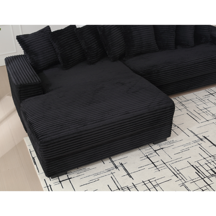 Oversized Two-Piece Couches, L Shaped Sofa, Corduroy, Left Chaise Daybed,with Armrests,Eight Throw Pillows,Corner Sofa,Easy To Assemble, Black