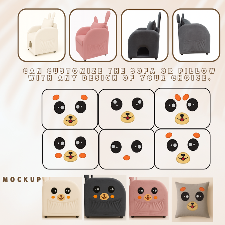 Beige Bunny-Ear Pet-Friendly Armchair with Built-in Cat & Dog Hideaway, Cozy Dual-Use Sofa Chair with Side Pocket, 27.4 x 25.2 x 37.4 inch