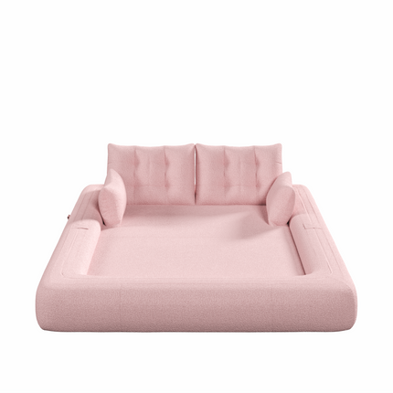 Human Dog Bed, Lazy Sofa Couch, 78.7" Multi-Functional Foldable Sofa Bed, 3-in-1 Teddy Fabric Foam-Filled Sleeper Sofa Bed for Living Room,Guest Bed,Playroom,Pink