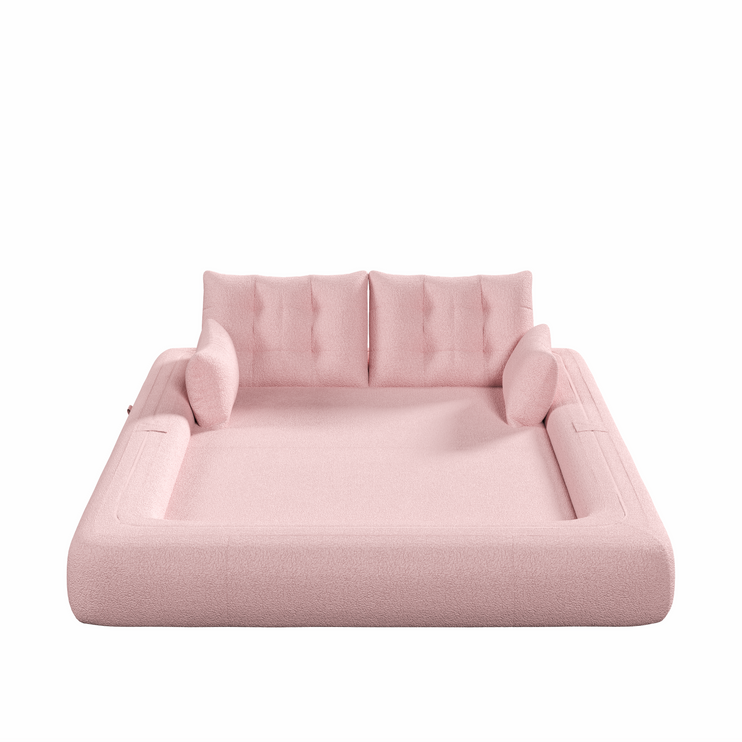 Human Dog Bed, Lazy Sofa Couch, 78.7" Multi-Functional Foldable Sofa Bed, 3-in-1 Teddy Fabric Foam-Filled Sleeper Sofa Bed for Living Room,Guest Bed,Playroom,Pink