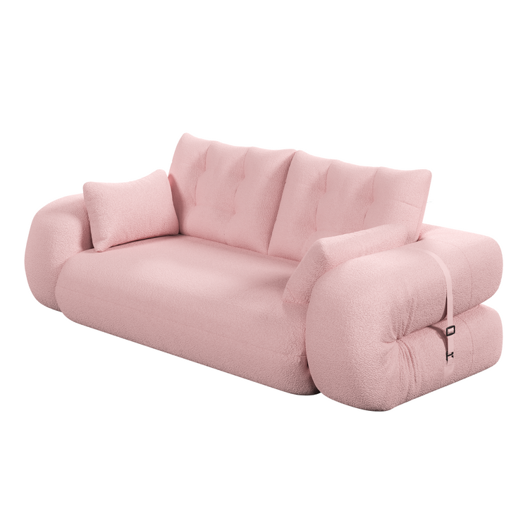 Human Dog Bed, Lazy Sofa Couch, 78.7" Multi-Functional Foldable Sofa Bed, 3-in-1 Teddy Fabric Foam-Filled Sleeper Sofa Bed for Living Room,Guest Bed,Playroom,Pink