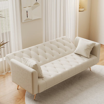 71 inch convertible love seat sofa, American retro beige velvet, suitable for small living room, bedroom, office