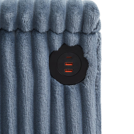 4-seater Corduroy Sofa Couch 133" Modern Sofa with USB Ports, Hidden Storage Arms, Flip-Top Cup Holders for Living Room, Blue