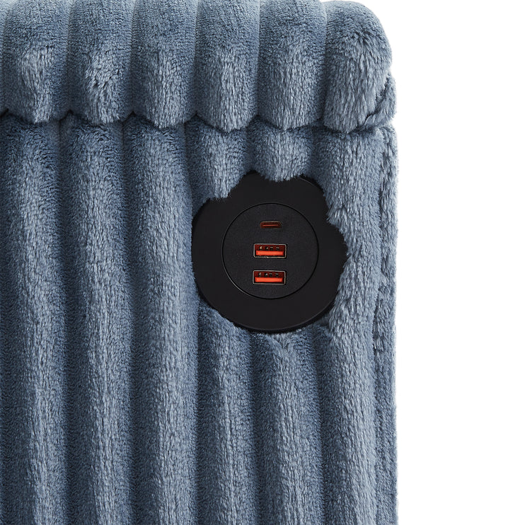 4-seater Corduroy Sofa Couch 133" Modern Sofa with USB Ports, Hidden Storage Arms, Flip-Top Cup Holders for Living Room, Blue