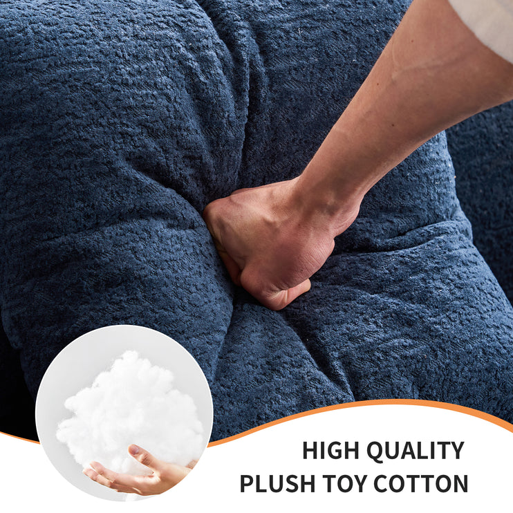 Compression Sponge Sofa Blue Curved Modular Sectional, 30D High-Density Chenille Sleeper Couch for Apartment, Living Room,110"L