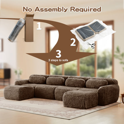 U-shaped Boneless Sofa,32D High Density Sponge Bottom,Anti-Slip Design,No Assembly Required,Ergonomic Design,Free Combination Full-compression Vacuum Packaging,For Living Rooms,Studies, Chocolate