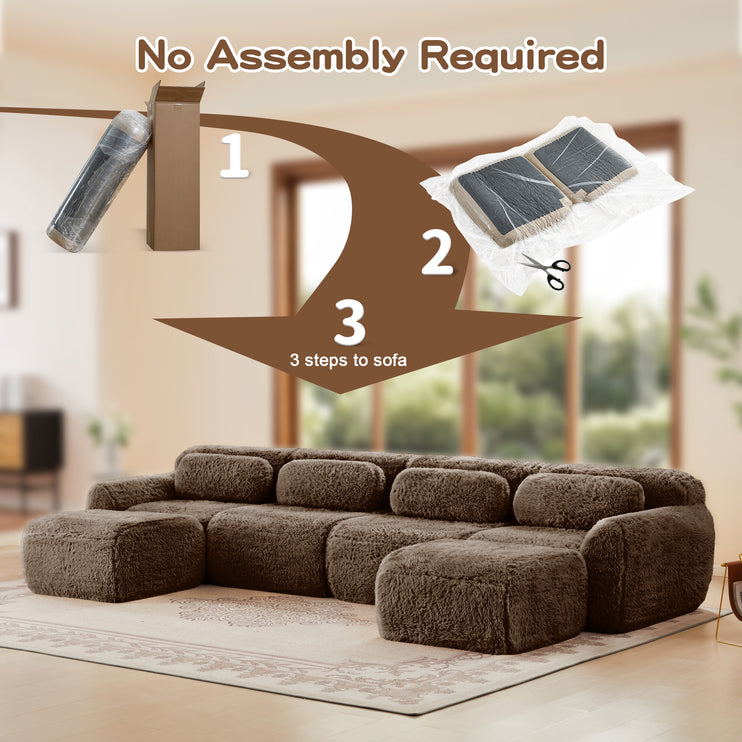 U-shaped Boneless Sofa,32D High Density Sponge Bottom,Anti-Slip Design,No Assembly Required,Ergonomic Design,Free Combination Full-compression Vacuum Packaging,For Living Rooms,Studies, Chocolate