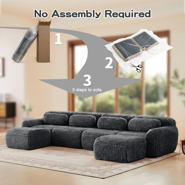 U-shaped Boneless Sofa 32D High Density Sponge Bottom Anti-Slip Design No Assembly Required Ergonomic Design Free Combination Full-compression Vacuum Packaging For Living Rooms,Studies,Dark Grey