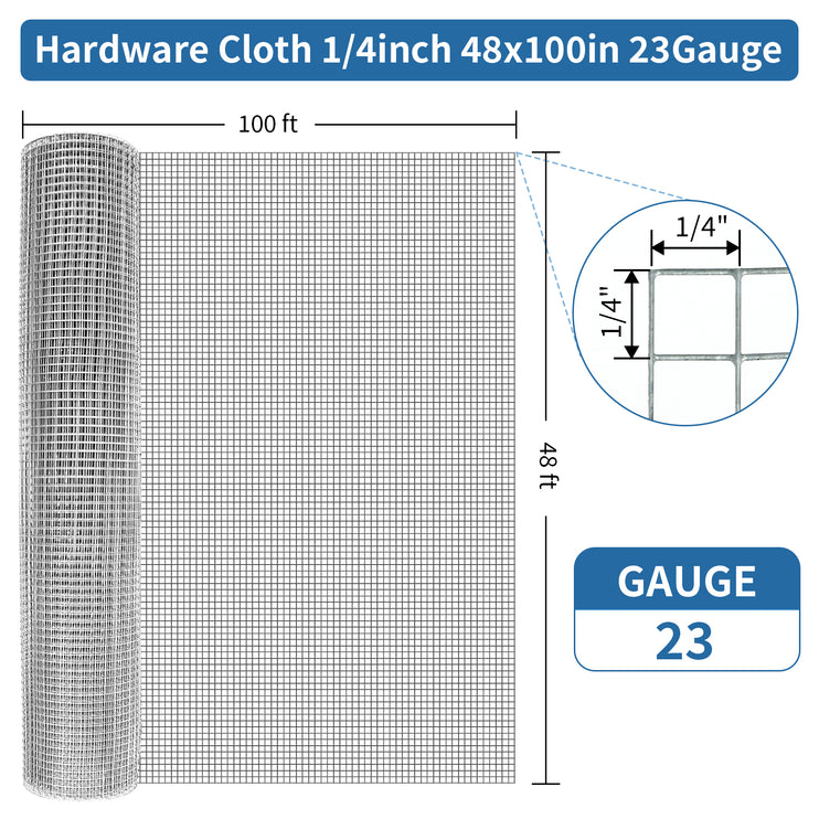 48" x 100' Hardware Cloth Galvanized Chicken Fencing Metal Wire Mesh Roll for Garden Pet Cage Rabbit Barrier, Silver