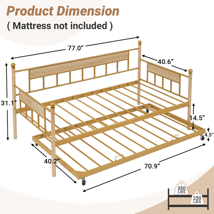 Twin Daybed with Trundle, Sofa Bed Frame for Kids Teens