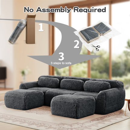 U-shaped Boneless Sofa 32D High Density Sponge Bottom Anti-Slip Design With Chaise Free Combination Full-compression Vacuum Packaging Deep Seat Design For Bedroom,Study,And Home Theater,Dark Grey
