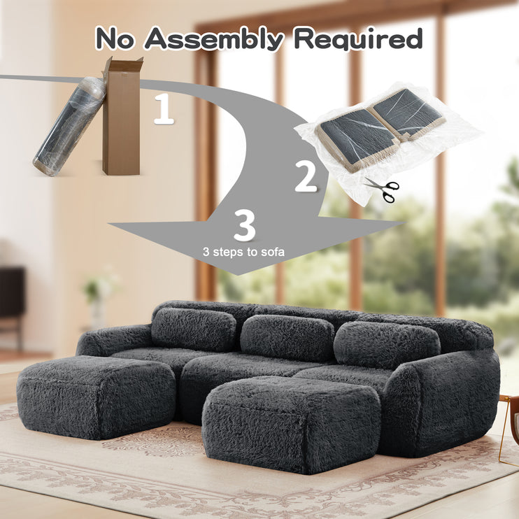U-shaped Boneless Sofa 32D High Density Sponge Bottom Anti-Slip Design With Chaise Free Combination Full-compression Vacuum Packaging Deep Seat Design For Bedroom,Study,And Home Theater,Dark Grey