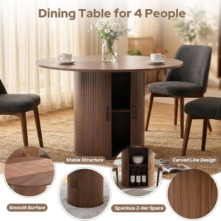 Zevemomo 47.32 inch Circle Dining Table for 4(Table Only), Round Kitchen Table with Storage Shelf and Doors for Kitchen, Living Room, Restaurants