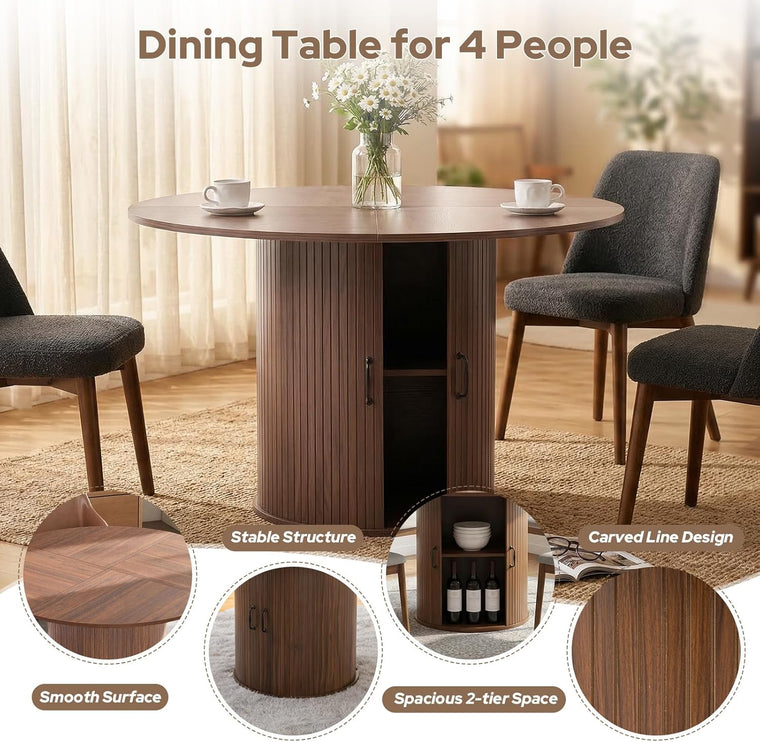 Zevemomo 47.32 inch Circle Dining Table for 4(Table Only), Round Kitchen Table with Storage Shelf and Doors for Kitchen, Living Room, Restaurants