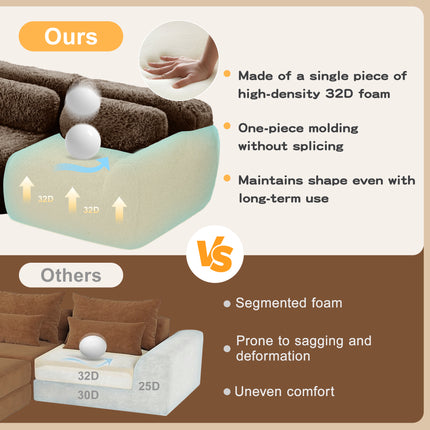 U-shaped Boneless Sofa,32D High Density Sponge Bottom,Anti-Slip Design,No Assembly Required,Ergonomic Design,Free Combination Full-compression Vacuum Packaging,For Living Rooms,Studies, Chocolate