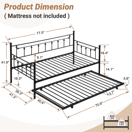 Twin Daybed with Trundle, Sofa Bed Frame for Kids Teens