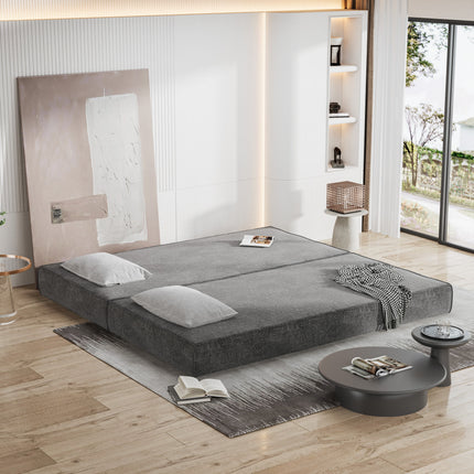 80" Convertible Couch Bed with 2 Pillows, 3-Seat Folding Floor Couch & King Size Bed Mattress, DIY Combination,Chenille,GREY