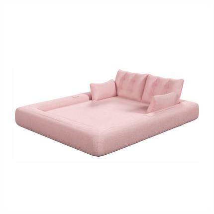 Human Dog Bed, Lazy Sofa Couch, 78.7" Multi-Functional Foldable Sofa Bed, 3-in-1 Teddy Fabric Foam-Filled Sleeper Sofa Bed for Living Room,Guest Bed,Playroom,Pink