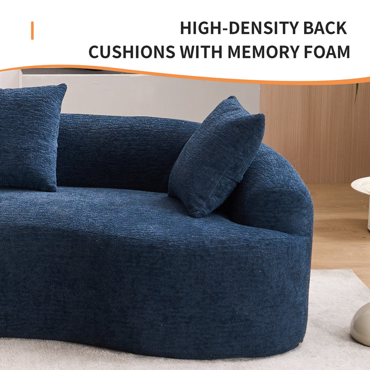 Compression Sponge Sofa Blue Curved Modular Sectional, 30D High-Density Chenille Sleeper Couch for Apartment, Living Room,110"L