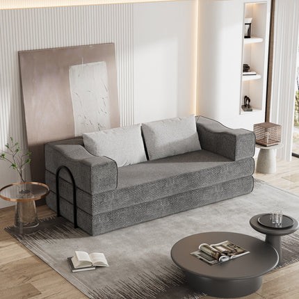 80" Convertible Couch Bed with 2 Pillows, 3-Seat Folding Floor Couch & King Size Bed Mattress, DIY Combination,Chenille,GREY
