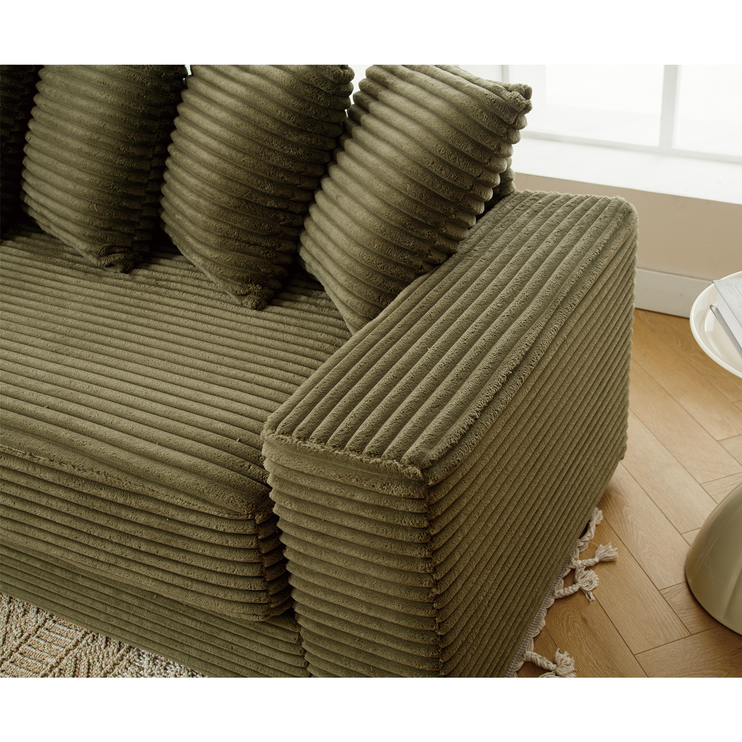 Oversized Two-Piece Couches, L Shaped Sofa, Corduroy, Left Chaise Daybed,with Armrests,Eight Throw Pillows,Corner Sofa,Easy To Assemble, Green