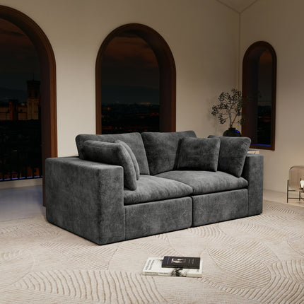 78.8*39.4"Modular sectional sofa seat,Upholstered compressed couch for living room,Bedroom,Apartment,No assembly required,2PC free combination,Plush corduroy fabric,GREY