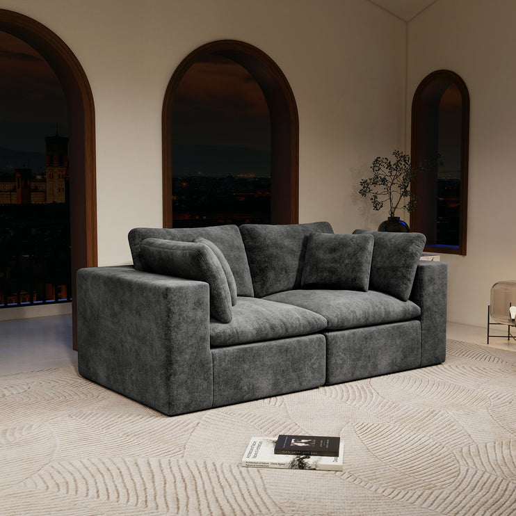 78.8*39.4"Modular sectional sofa seat,Upholstered compressed couch for living room,Bedroom,Apartment,No assembly required,2PC free combination,Plush corduroy fabric,GREY