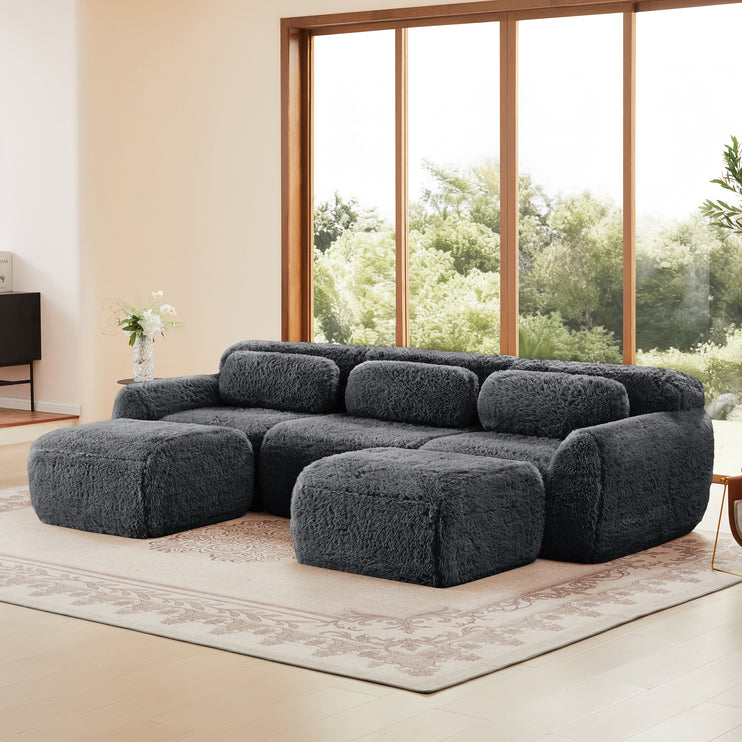 U-shaped Boneless Sofa 32D High Density Sponge Bottom Anti-Slip Design With Chaise Free Combination Full-compression Vacuum Packaging Deep Seat Design For Bedroom,Study,And Home Theater,Dark Grey