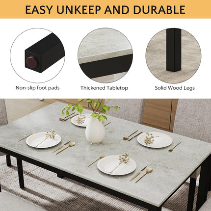 Zevemomo 6-Piece Wood Dining Table Set with Upholstered Chairs and Bench for Dining Room, Kitchen, Restaurant, Black & Grey