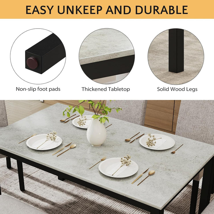 Zevemomo 6-Piece Wood Dining Table Set with Upholstered Chairs and Bench for Dining Room, Kitchen, Restaurant, Black & Grey