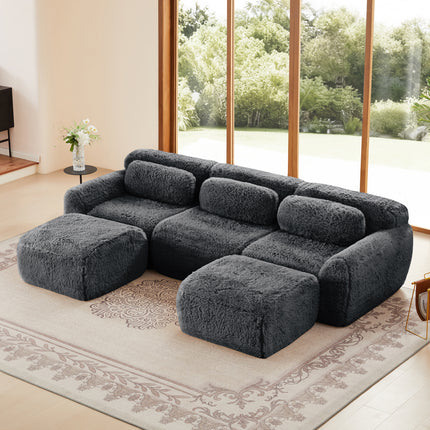 U-shaped Boneless Sofa 32D High Density Sponge Bottom Anti-Slip Design With Chaise Free Combination Full-compression Vacuum Packaging Deep Seat Design For Bedroom,Study,And Home Theater,Dark Grey
