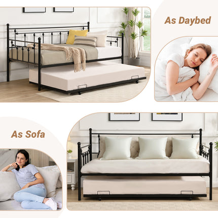 Twin Daybed with Trundle, Sofa Bed Frame for Kids Teens