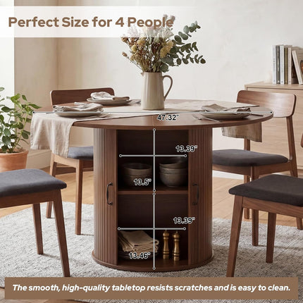 Zevemomo 47.32 inch Circle Dining Table for 4(Table Only), Round Kitchen Table with Storage Shelf and Doors for Kitchen, Living Room, Restaurants
