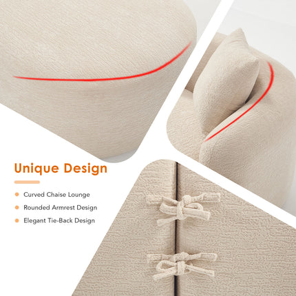 Boneless L-Shape Sectional Sofa with Curved Chaise,Beige White Modular Chenille Compression Couch,30D High-Density Foam,Minimalist Modular Couches Sleeper for Living Room Bedroom Apartment Lounge