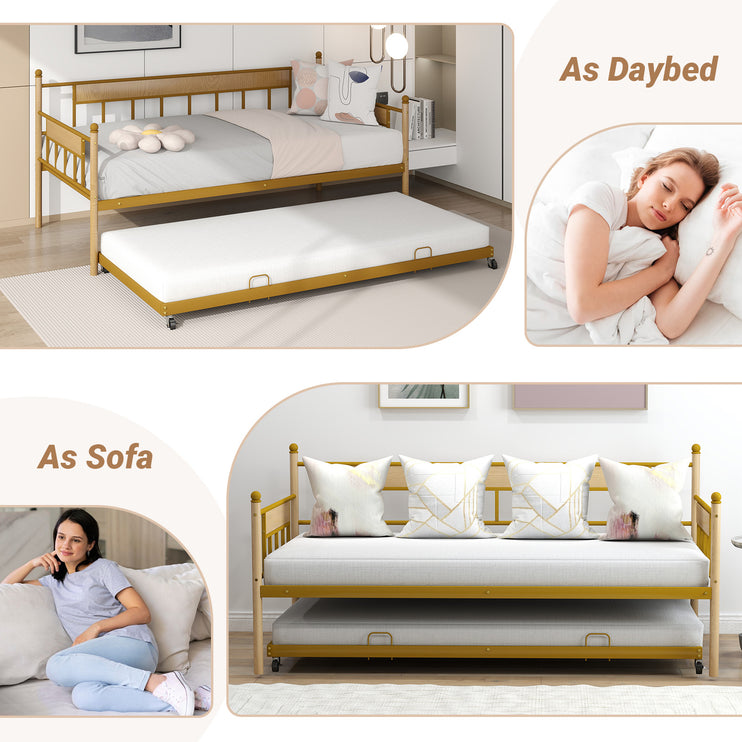 Twin Daybed with Trundle, Sofa Bed Frame for Kids Teens