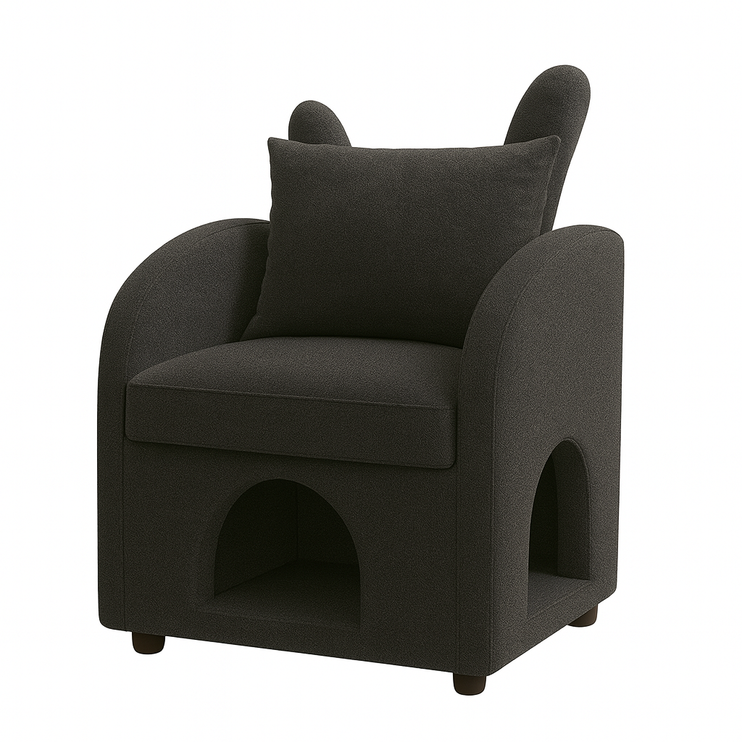 Dark Gray Bunny-Ear Pet-Friendly Armchair with Scratch-Resistant Fabric, Triple-Entry Pet Hideaway Openings, Dual-Use Sofa Chair, 27.4 x 25.2 x 37.4 inch