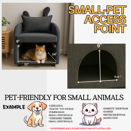 Dark Gray Bunny-Ear Pet-Friendly Armchair with Scratch-Resistant Fabric, Built-in Cat & Dog Hideaway, Dual-Use Sofa Chair with Side Pocket, 27.4 x 25.2 x 37.4 inch