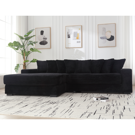 Oversized Two-Piece Couches, L Shaped Sofa, Corduroy, Left Chaise Daybed,with Armrests,Eight Throw Pillows,Corner Sofa,Easy To Assemble, Black