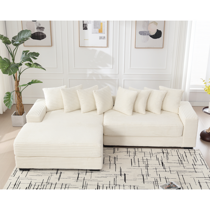 Oversized Two-Piece Couches, L Shaped Sofa, Corduroy, Left Chaise Daybed,with Armrests,Eight Throw Pillows,Corner Sofa,Easy To Assemble, Beige