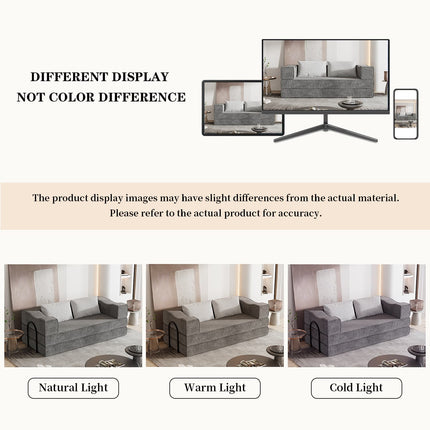 80" Convertible Couch Bed with 2 Pillows, 3-Seat Folding Floor Couch & King Size Bed Mattress, DIY Combination,Chenille,GREY