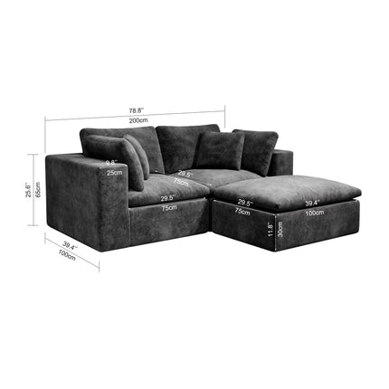 78.8*68.9"Modular sectional sofa seat,Upholstered compressed couch for living room,Bedroom,Apartment,No assembly required,3PC free combination,Plush corduroy fabric,GREY