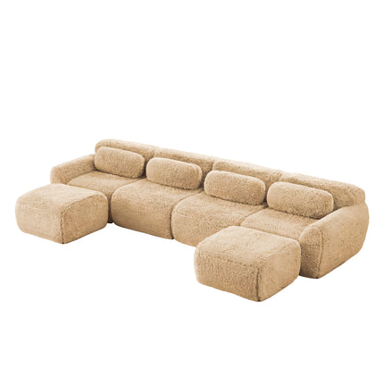 U-shaped Boneless Sofa 32D High Density Sponge Bottom Anti-Slip Design,No Assembly Required Ergonomic Design,Free Combination Full-compression Vacuum Packaging,For Living Rooms,Chcolate,Light Khaki