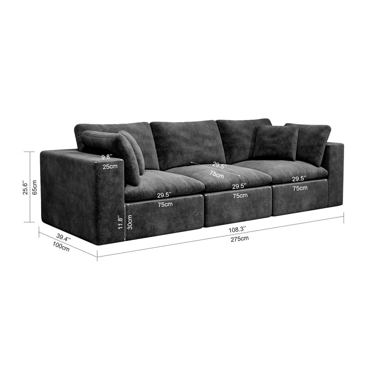 108.3*39.4"Modular sectional sofa seat,Upholstered compressed couch for living room,Bedroom,Apartment,No assembly required,3PC free combination,Plush corduroy fabric,GREY