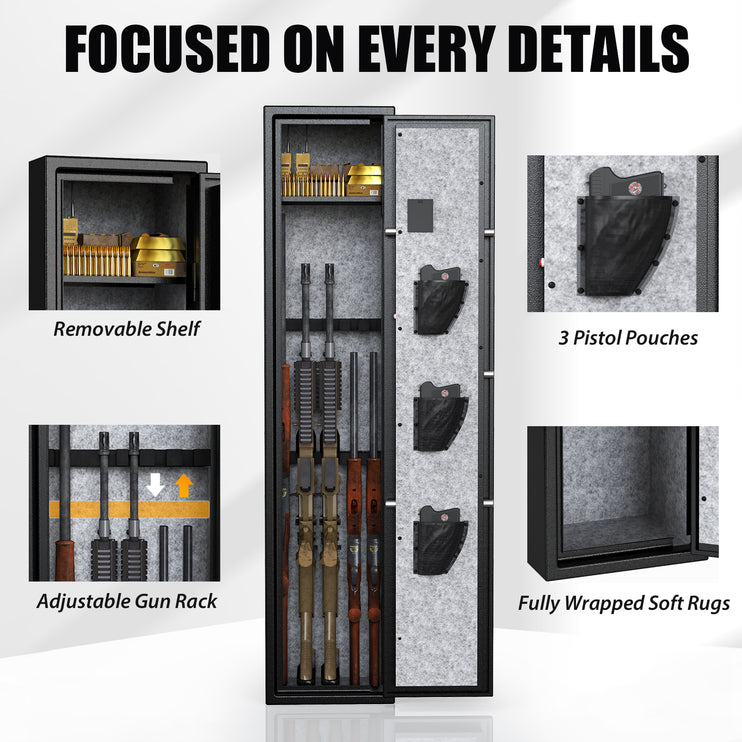 3-5 Gun Safes, Rifle Safe Long Gun Safe for Home, Quick & Easy Access Gun Cabinets for Home Rifle and Pistols with Removable Shelf & Adjustable Racks